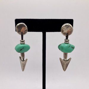 UNO de 50 Silver Tone and Faux Turquoise Arrow Pierced Earrings